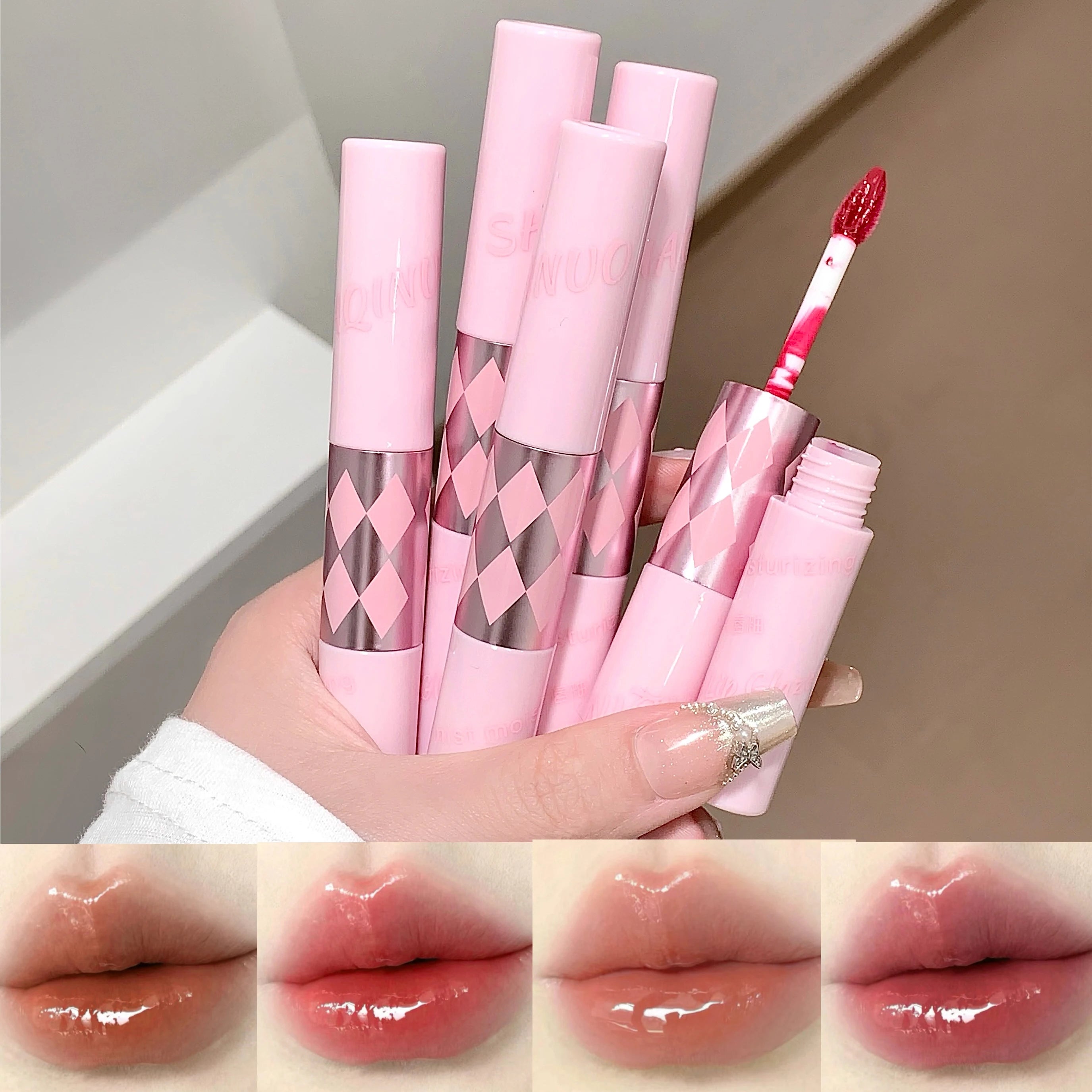 SHAQINUO Double End Lip Glaze Full Gloss Mirror Matte Velvet Long Qme