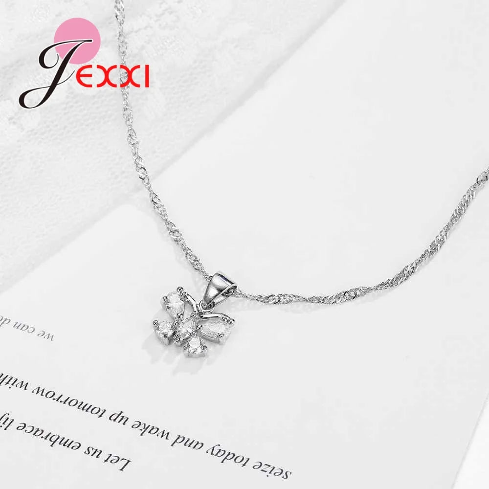 Exquisite Jewelry Sets Genuine 925 Sterling Silver Color Zircon Pendant Necklace Earrings for Women Crystal Bowknot Bijoux Qme