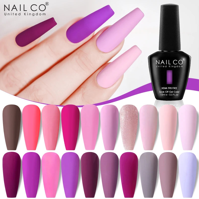 NAILCO Plum Gel Nail Polish Matte Coat Autumn Winter Semi Permanent Qme