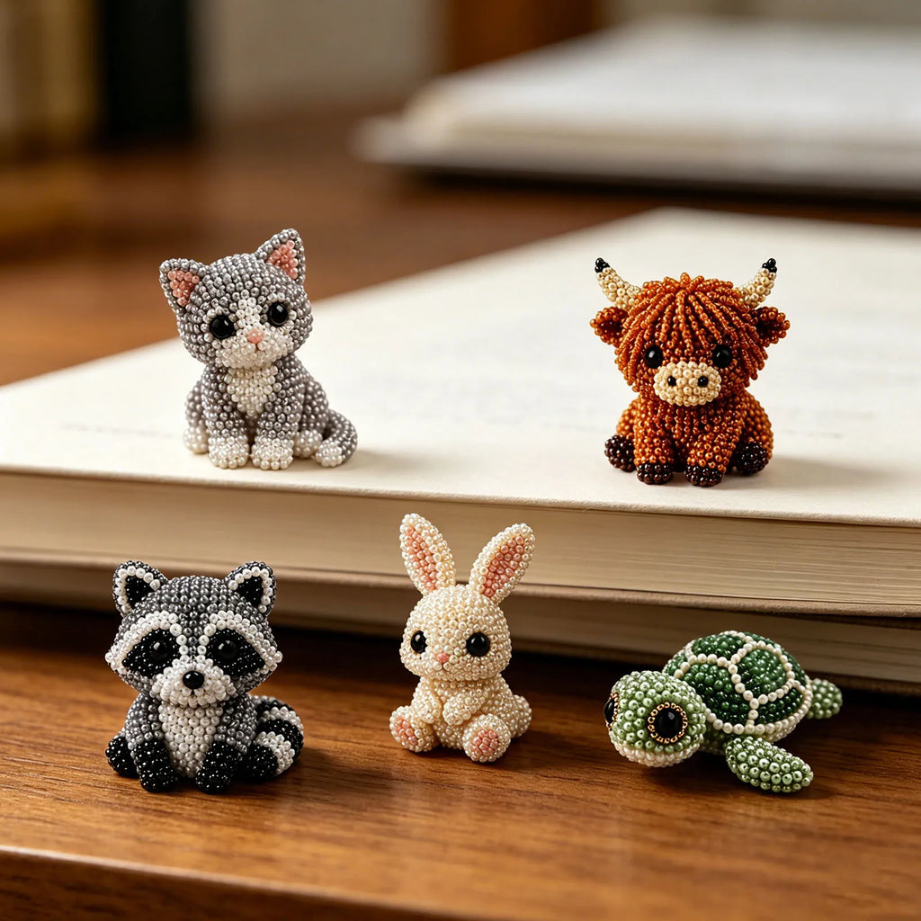 3D DIY Creative Beading Figurine Wiyh Needle Animals Bead Set Cute Bead Embroidery Kit for Teens Girls Women Enthusiasts Qme