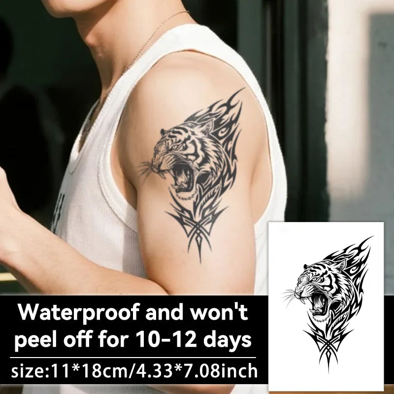 Large Tiger Herbal Juice Tattoo Sticker Waterproof Temporary Tattoo for Men Women Arm Body Art Qme