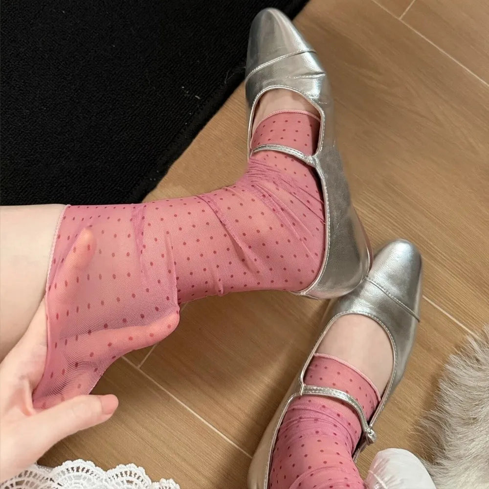 Korean Style Polka Dot Leg Sleeves Y2K Harajuku Ruffle Boot Cover Cuffs Lolita JK Thin Silk Sheer Leg Warmers Spicy Girls Qme