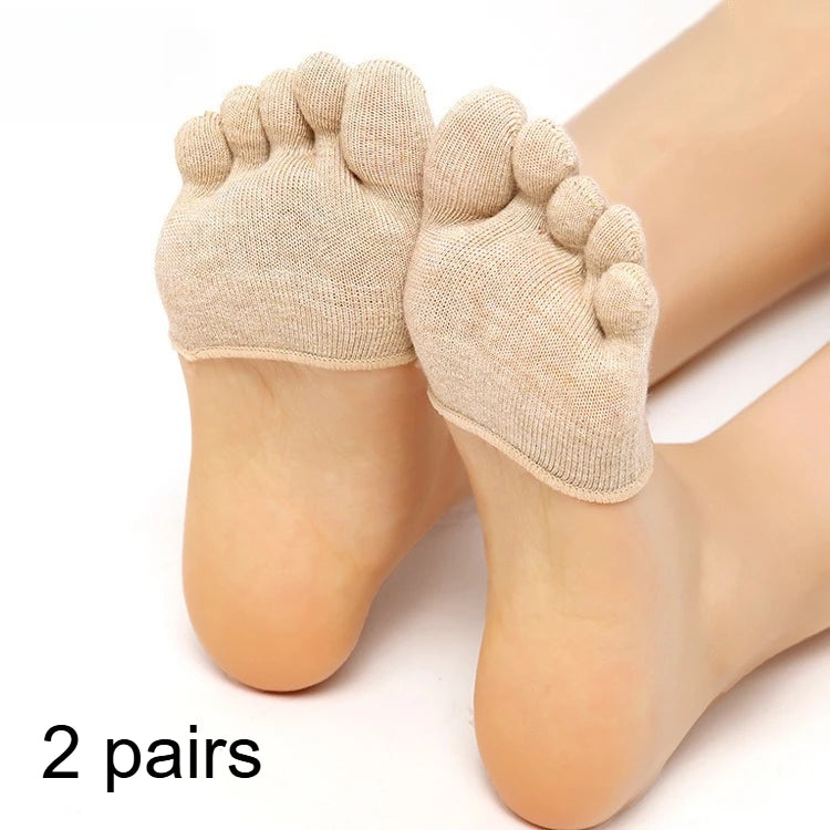 Summer Five Finger Half Palm Socks, Forefoot Pad, Invisible High-Heeled Socks, Non Slip Foot Pads, Split Toe Socks Qme Beige 2 pairs One Size