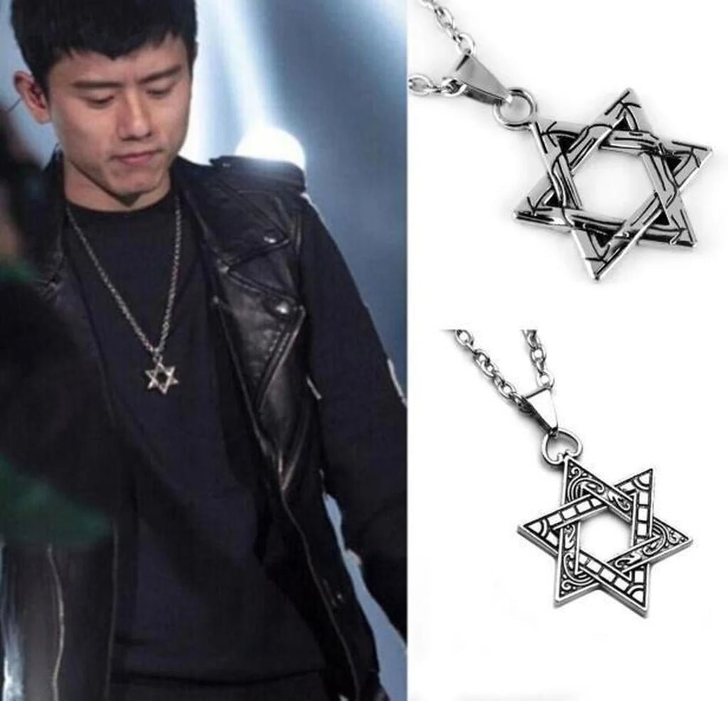 70 cm Jewelry for Men Boys Six-pointed Star of David Pendant Necklace Double-sided Retro Titanium Steel Punk Hip Hop Necklace Qme
