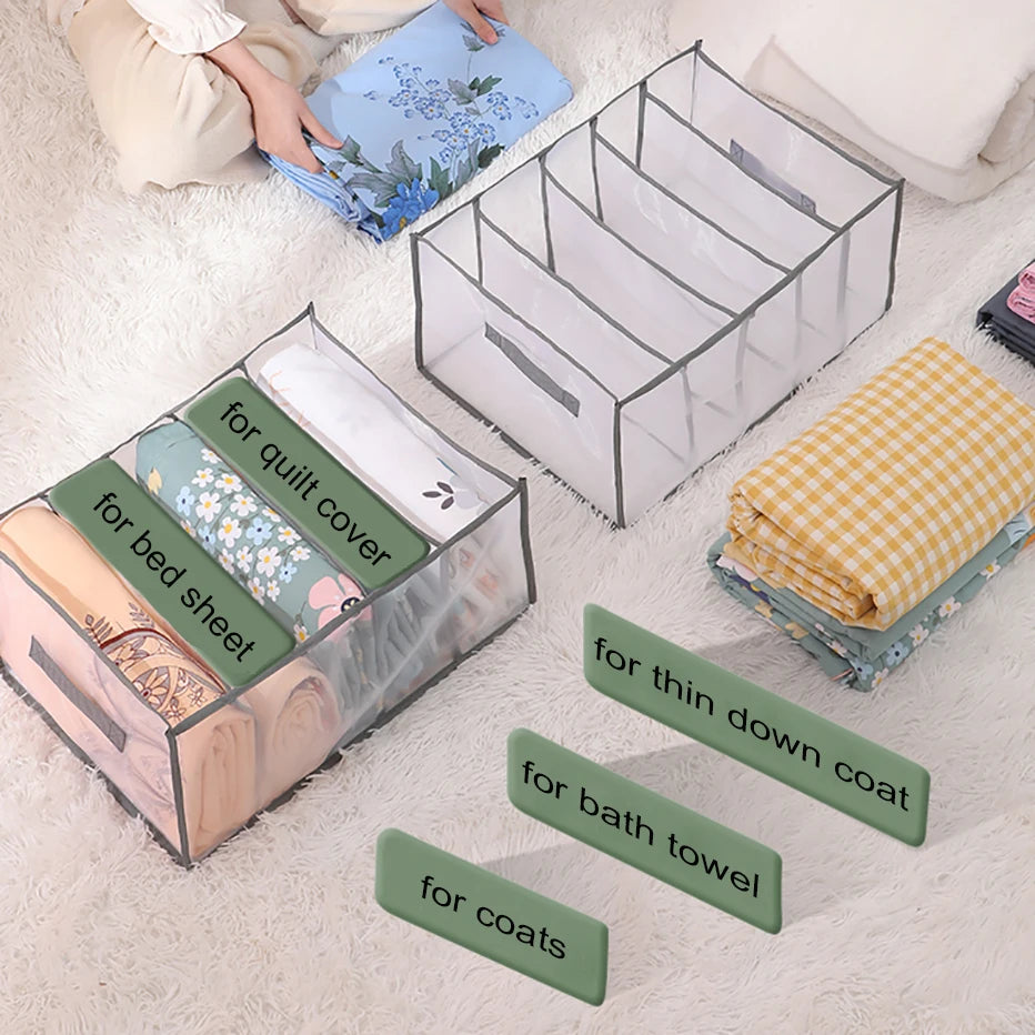 Large Capacity Quilt Cover Storage 5 Grids Bed Sheet Down Jacket Bath Towel Organizer Mesh Compartment Space Save Storage Box Qme