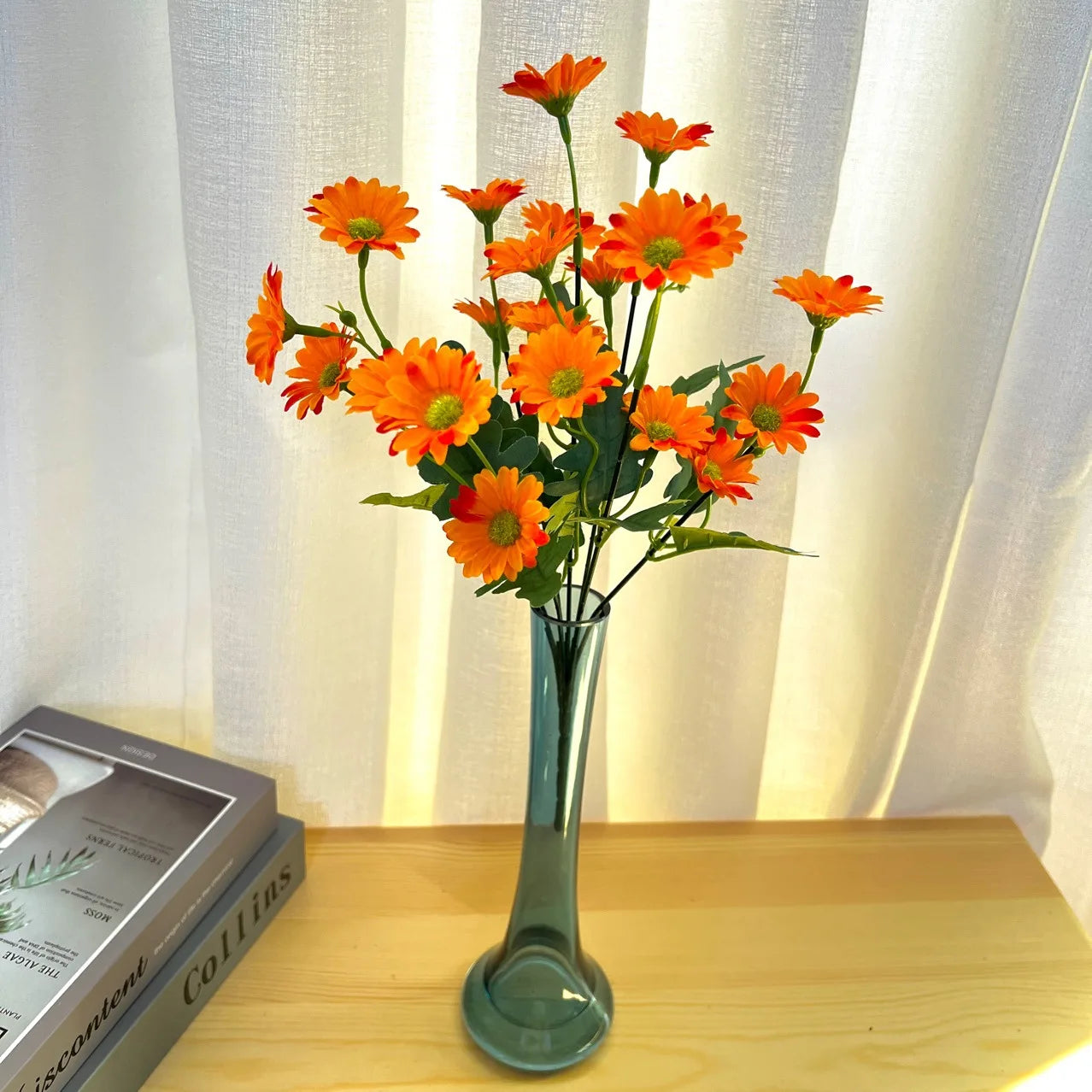 21 Heads Of Sunflowers Small Daisies Bouquets Of Chamomile Wedding Decoration Materials Home Decoration DIY Artificial Flowers Qme 2pcs Orange