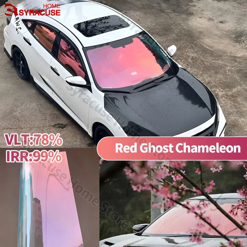 Solar Tint Film Ghost Rose Red Chameleon VLT78% Windscreen Foils Car Front Rear Window Tint Windshield Protection Qme 50cmX100cm