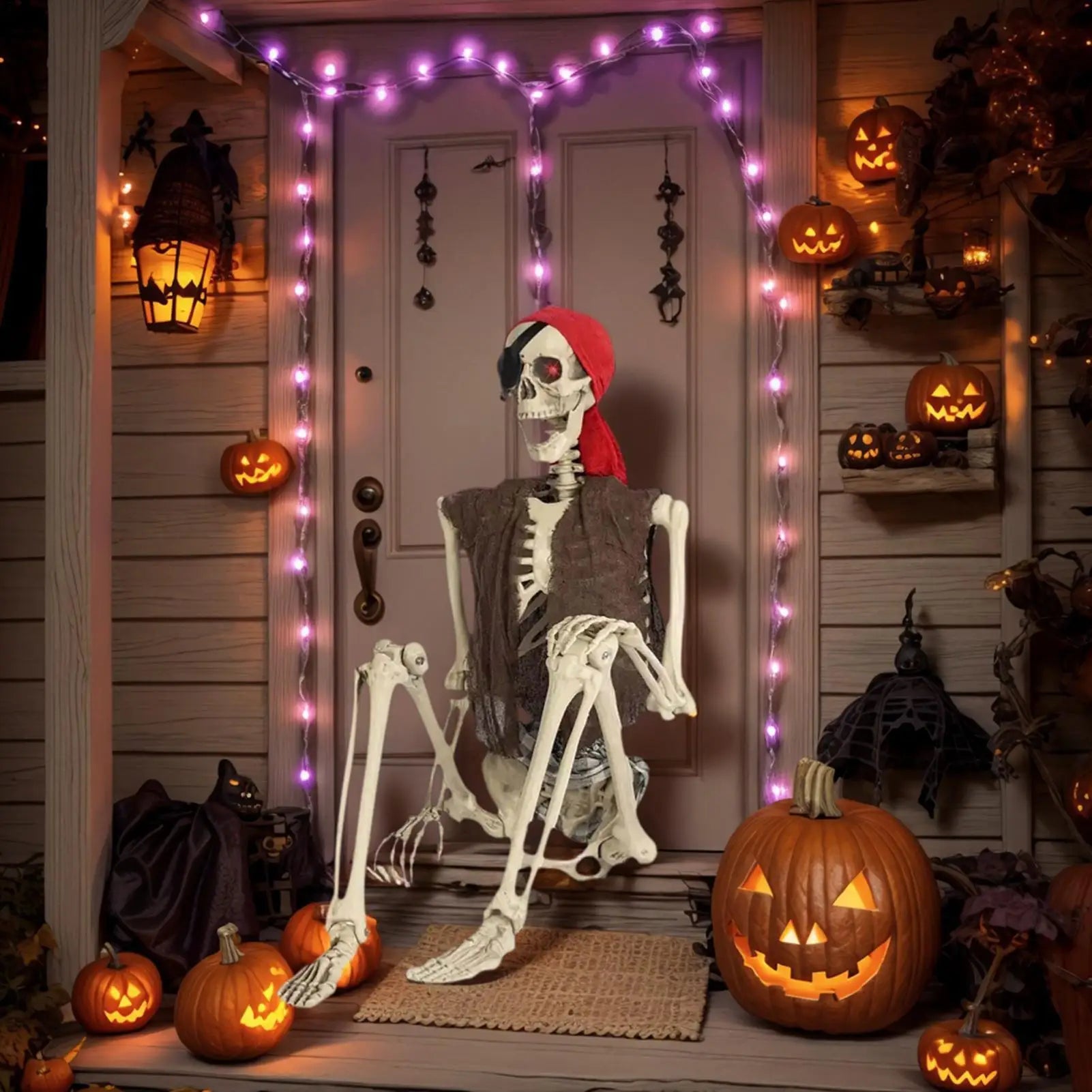 Halloween Skeleton Pirate Props Movable Joints Spooky Decor Garden Qme