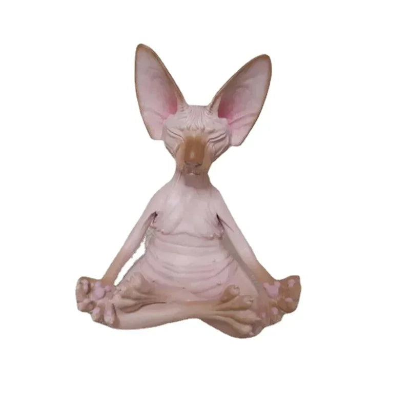Meditation Yoga Happy Cat Whimsical Buddha Sphinx Figurine Art Decor Qme