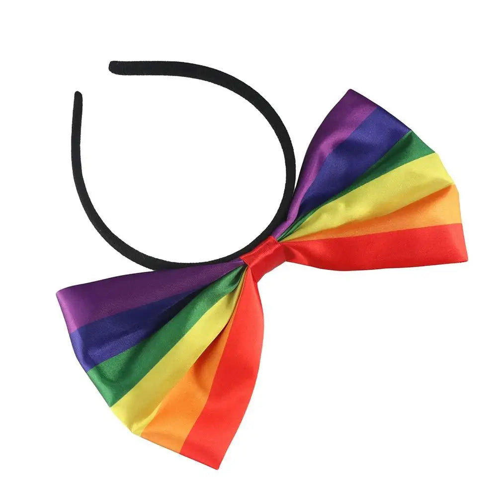 Colorful Rainbow Bowknot Hair Hoop Fabric Art Beautiful Bow Headband Qme