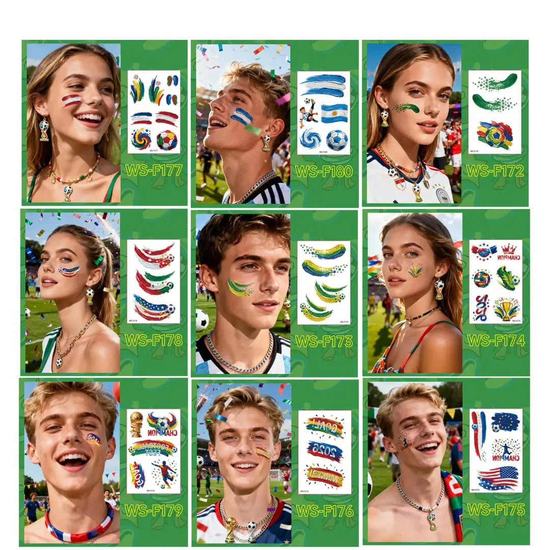 A 10PCS new painted graffiti football tattoo sticker carnival football peripheral game fans DIY decorative tattoo sticker Qme 9pcs WS-F172F180