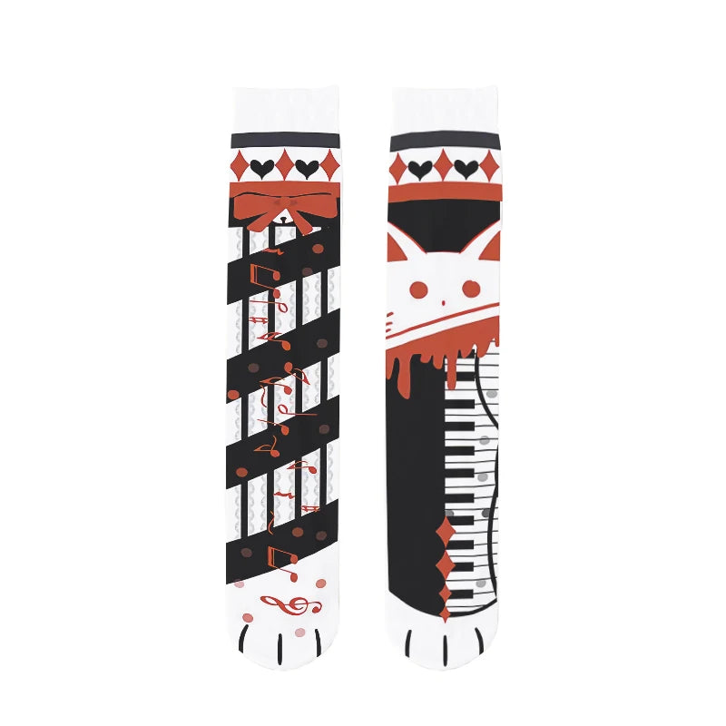 1 Pair Women Mid-tube Stockings Cartoon Anime Personality Printed Qme style5 One Size