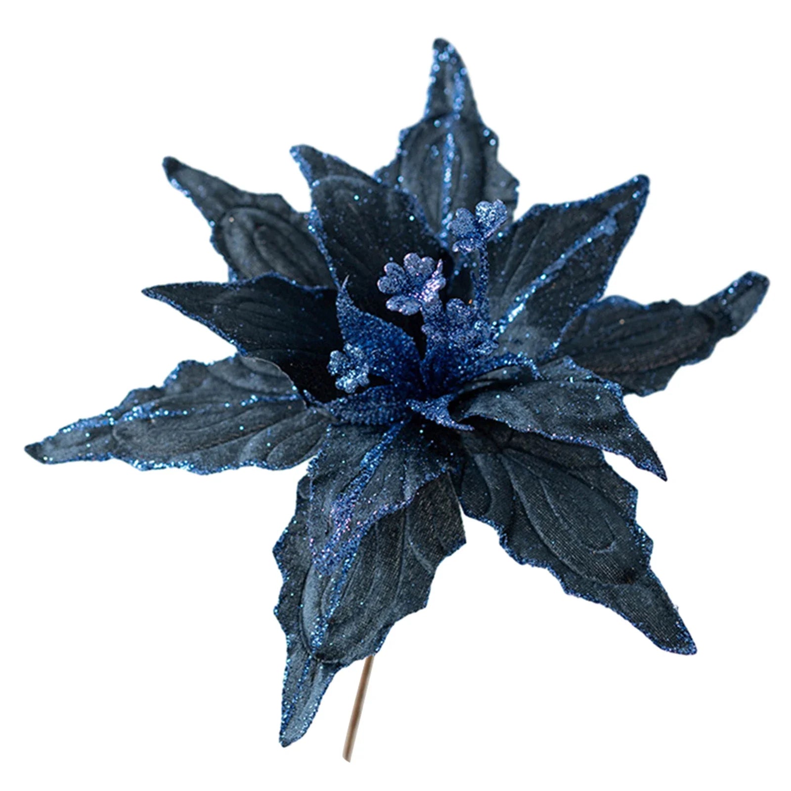 1pc Glitter Artificial Christmas Poinsettia Flowers Xmas Tree Decorations Home Fake Flowers Christmas Ornaments New Year 2024 Qme Dark Blue