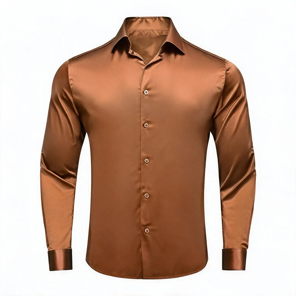 Solid LS Shirt Brown or Pink or Purple or Green or Blue or Black or Red Basic Button Office Daily Fit Qme