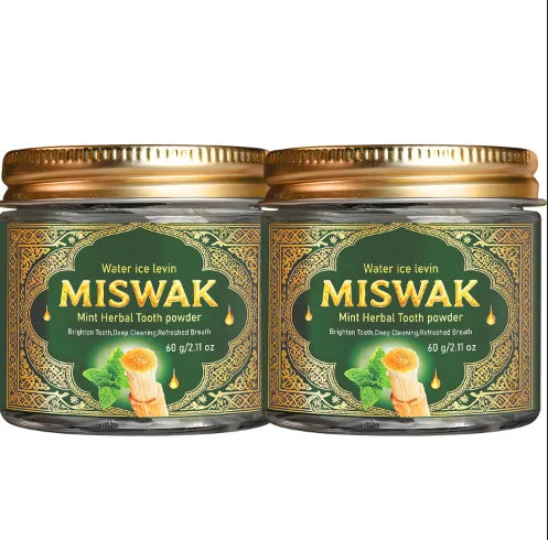 MISWAK Mint Herbal Tooth Powder, Deep Cleaning & Brightening with Charcoal & Hyaluronic Acid for Fresh Breath Qme Grey