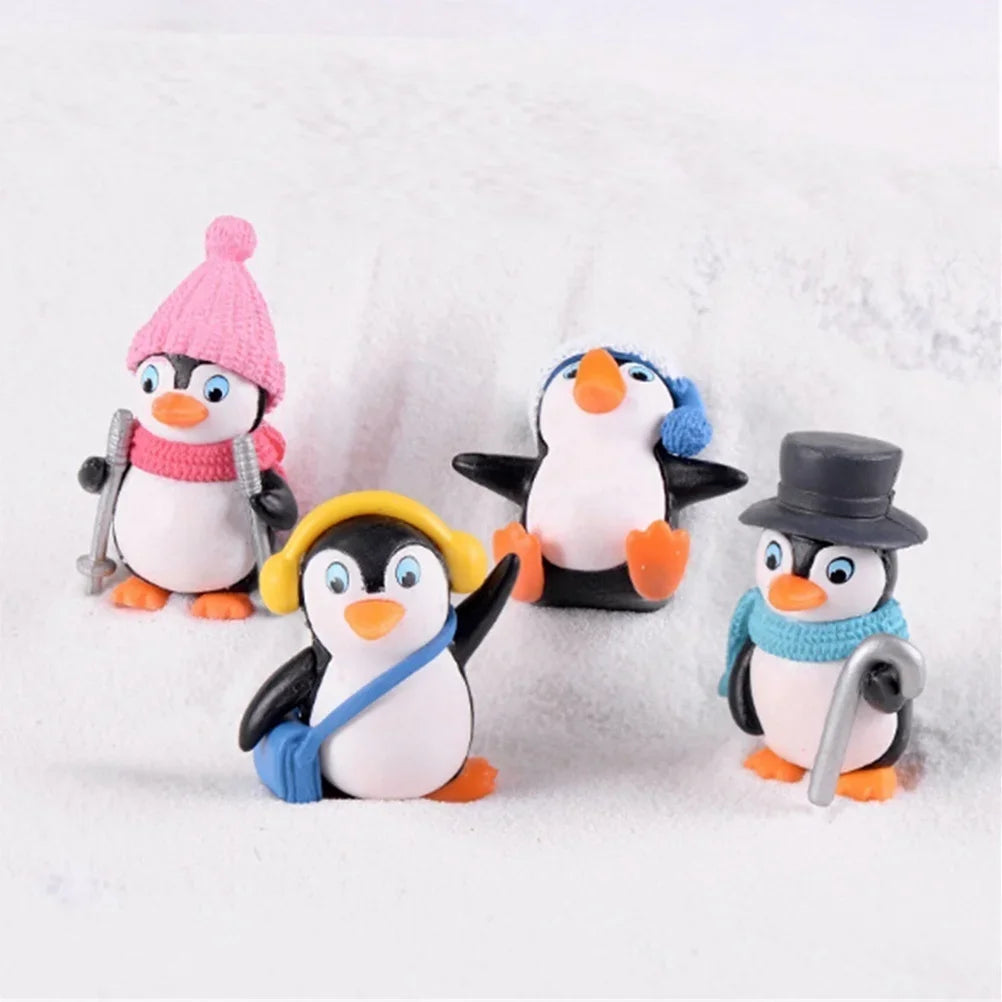 4pcs/set DIY Crafts Mini Winter Penguin Miniature Figurine Christmas Figures For Fairy Garden Gnomes Moss Terrariums Decoration Qme