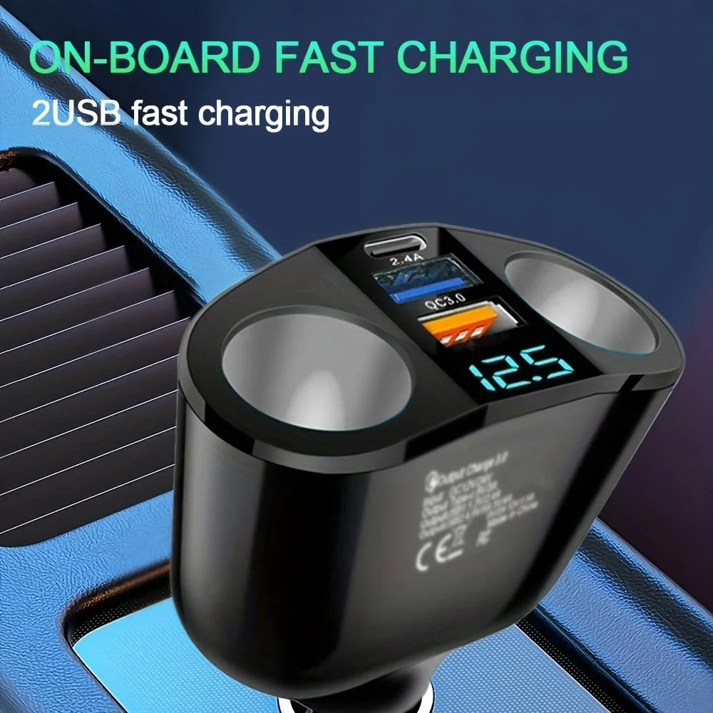 Multiple Devices Charged At The Same Time 3 Ports Car Charger Adapter Car With Digital Display Type C For iPhone Samsung Xiaomi Qme