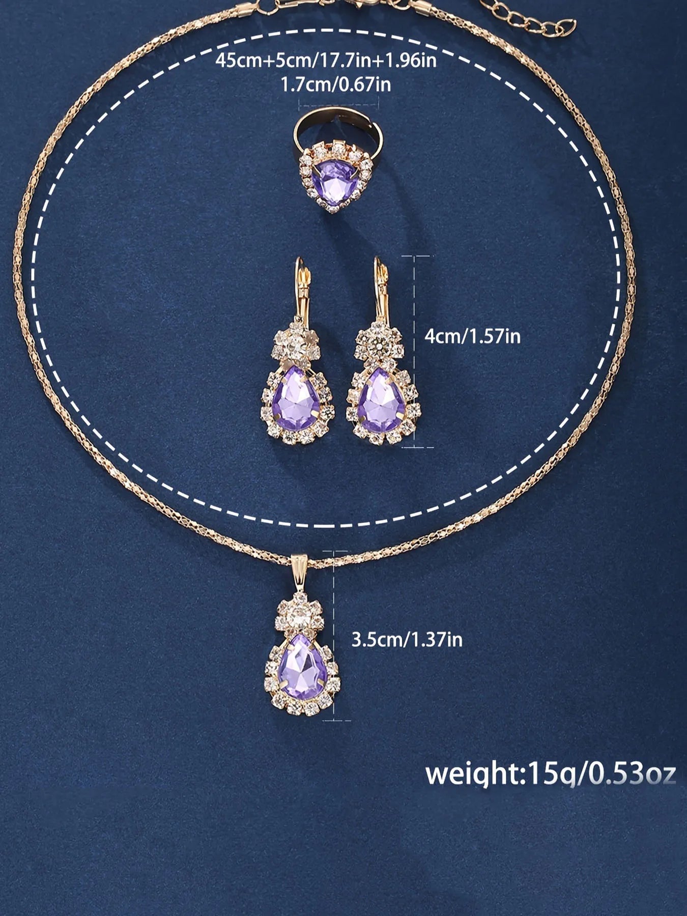 Elegant Purple Crystal Gemstone Wrist Watch Jewelry Set, All-match Ladies Accessory Gift for Wedding Party Qme