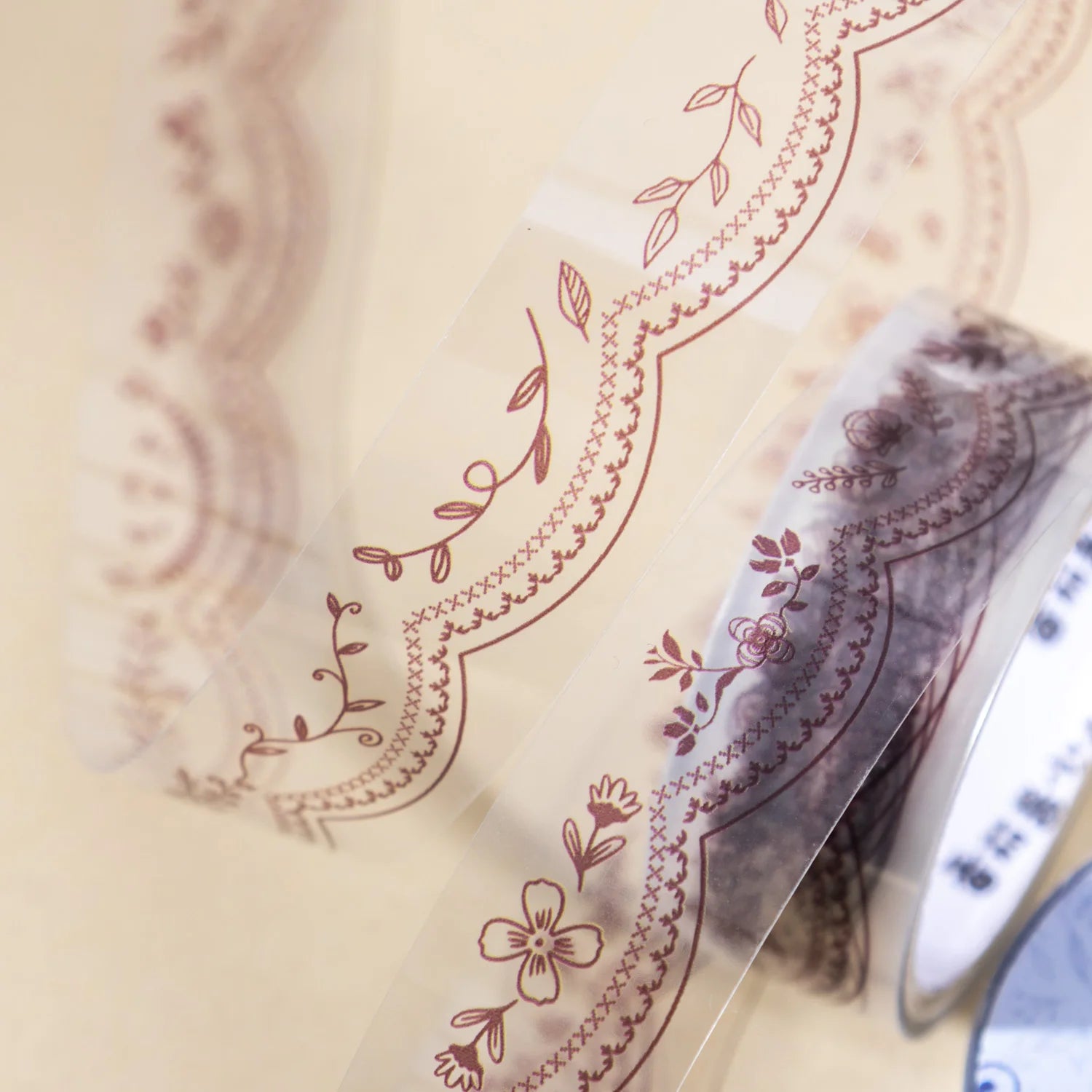 1 Roll Floral Lace Border Theme PET Decorative Washi Tape for DIY Journal, Photo Frame Collage, Scrapbook Material Qme
