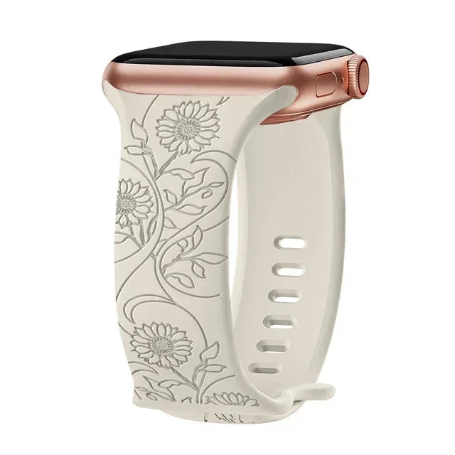 Floral Engraved Strap Apple Watch Band Silicone Bracelet Iwatch