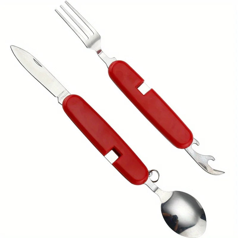 3 In 1 Folding Portable Cutlery Set Stainless Steel Spoon Fork Knife Combo Mini Compact Travel Camping Picnic Reusable Tableware Qme