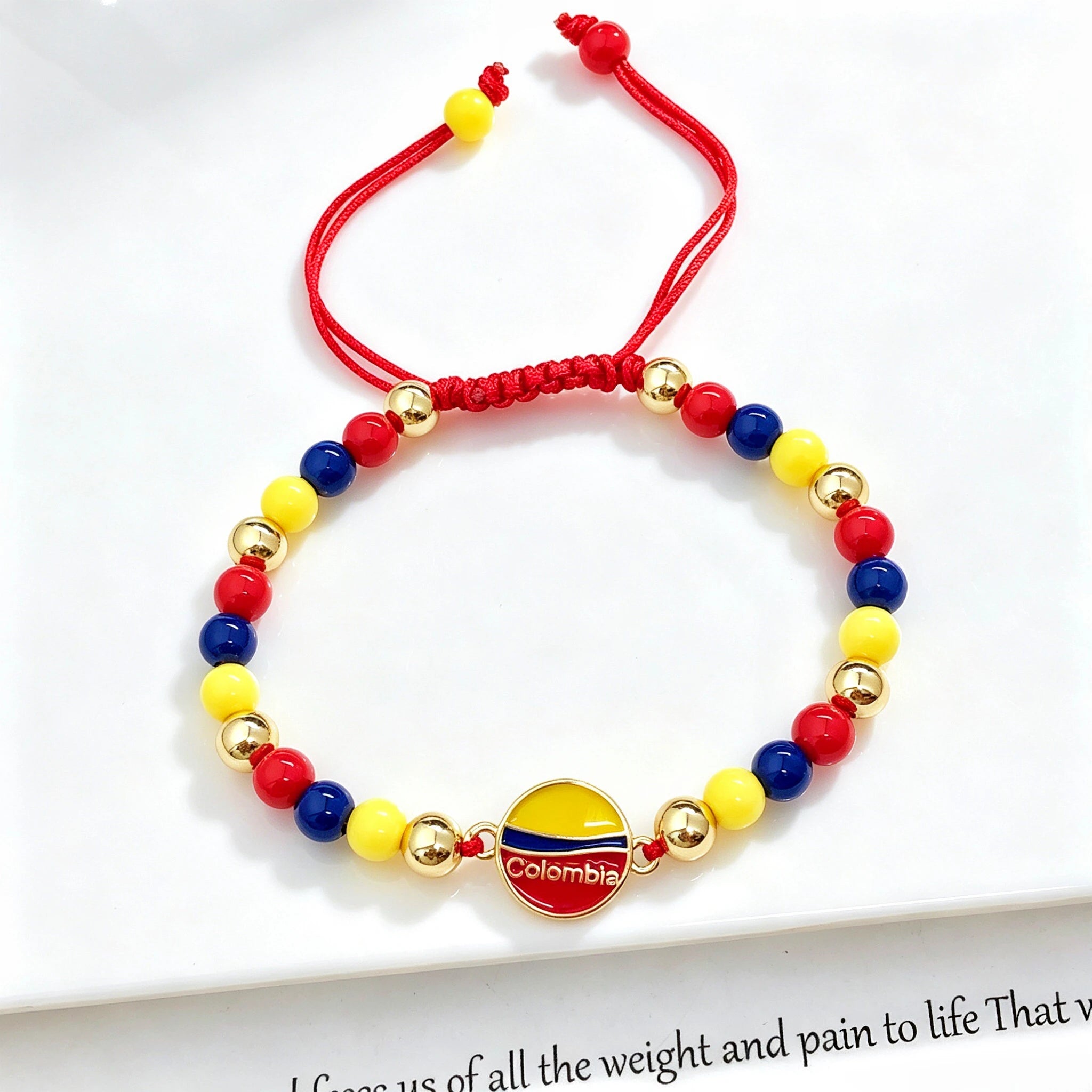 Yellow Blue Red Beads Braided Lucky Red Cord-Venezuela Colombia Flag Bracelet Adjustable Patriotic Enamel Jewelry for Men Women Qme 11