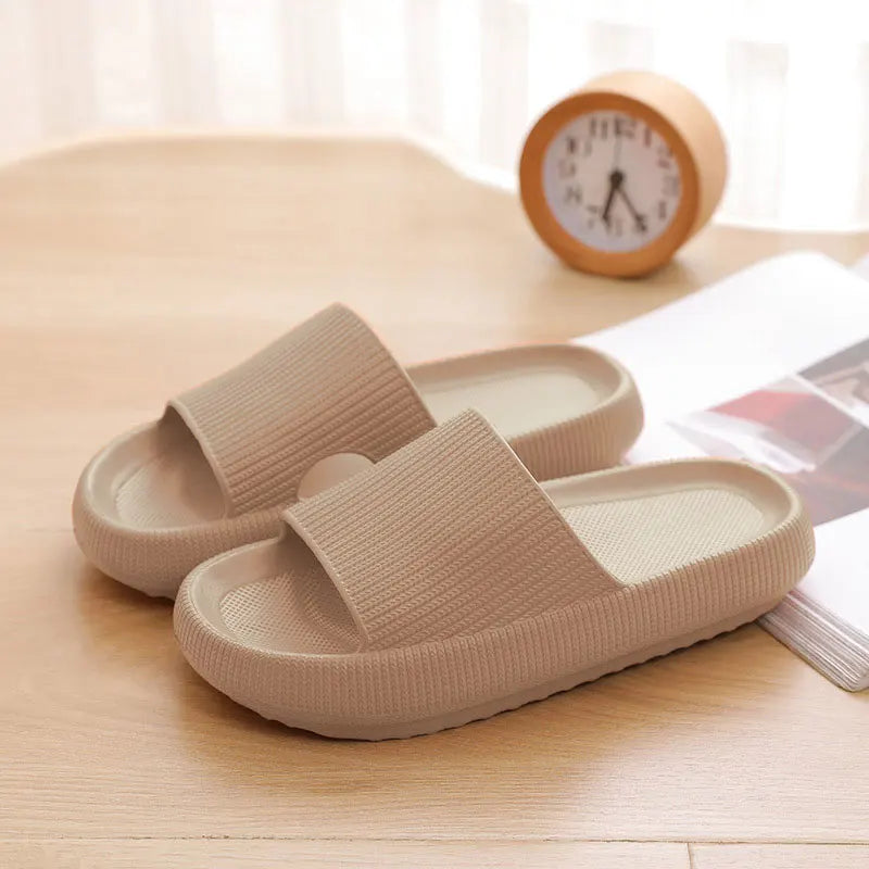 Women Thick Platform Cloud Slippers Summer Beach Eva Soft Sole Slide Sandals Leisure Men Ladies Indoor Bathroom Anti-slip Shoes Qme A-Khaki 38-39