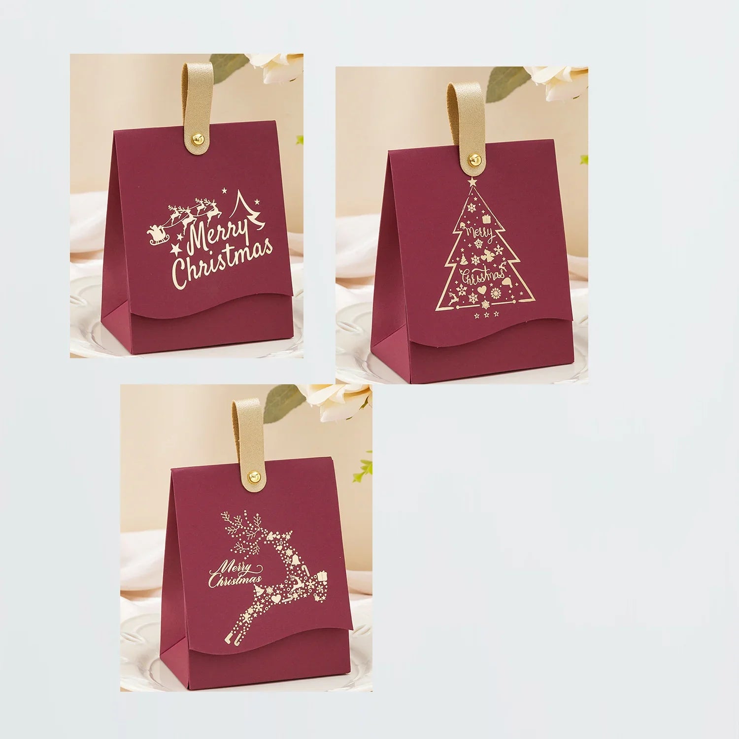 6Pcs Random Christmas Gift Boxes, Gold Foil Candy Boxes For Holiday Party Favors Qme