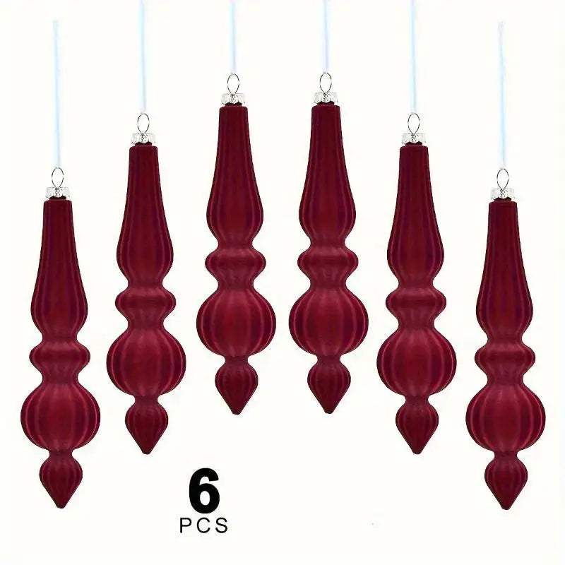 6Pcs Flocked Velvet Christmas Gourd Pendant Plastic Shatterproof Christmas Cone Ball Set Reusable Xmas Tree Hanging Ornaments Qme A1