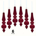 6Pcs Flocked Velvet Christmas Gourd Pendant Plastic Shatterproof Christmas Cone Ball Set Reusable Xmas Tree Hanging Ornaments Qme A1