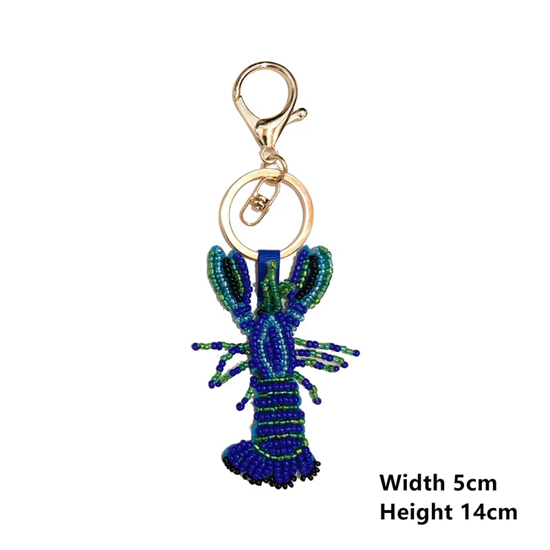Bag charm decor with Beaded Sequin Rhinestone Crab, Starfish, Shell, and Conch Keychain Qme 04