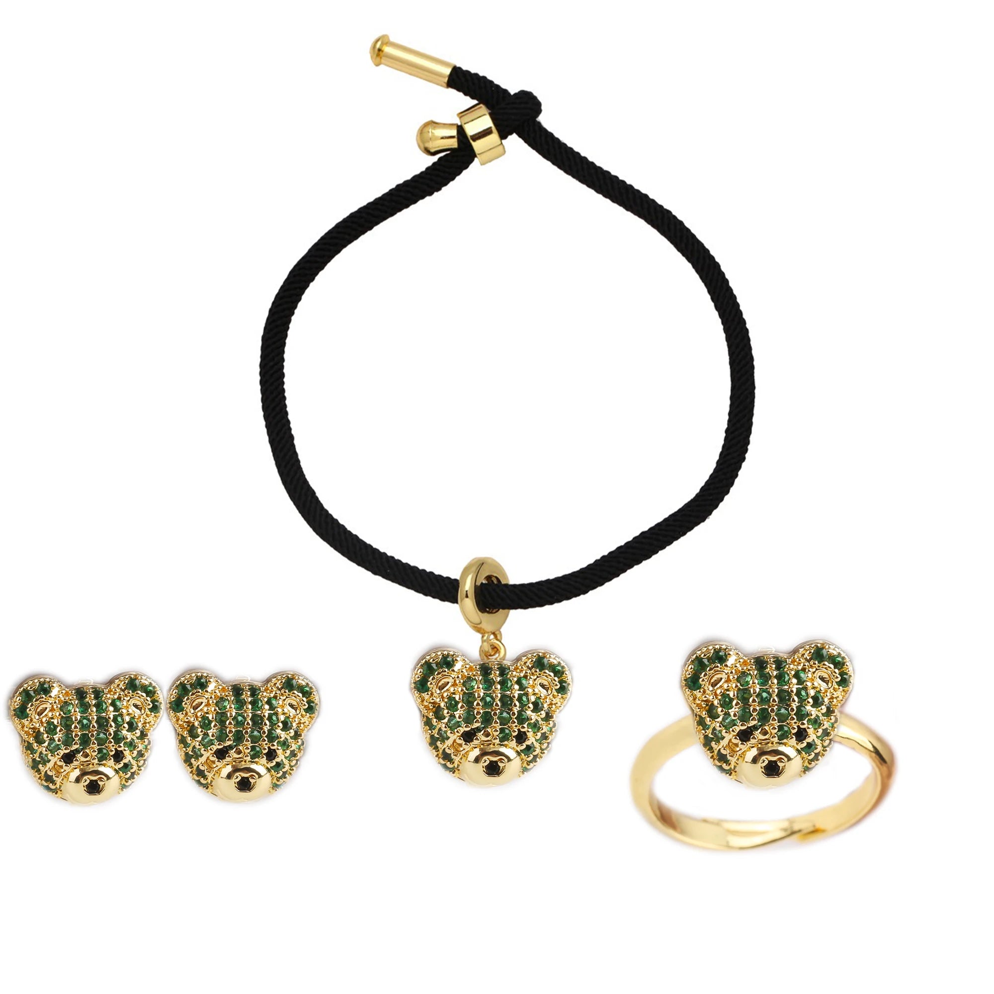 New Arrival Hot Sale Cute Bear Zircon Jewelry Set Bracelet Earrings Ring For Women Delicate Jewelry Birthday Party Bijoux Gift Qme Jewelry Set 1