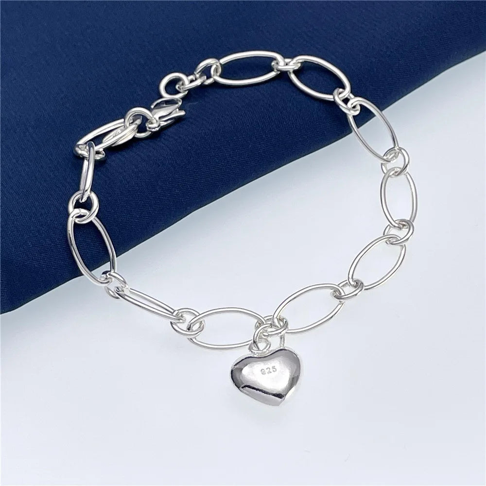 Charms 925 Sterling Silver Lucky Heart Bracelets for Women lady Wedding Accessories Holiday Gift Party Fashion Jewelry Qme