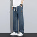 Summer work jeans men's street fashion denim jogging pants men's loose harem jeans, loose straight wide-leg jeans Qme Dark Blue XXXL
