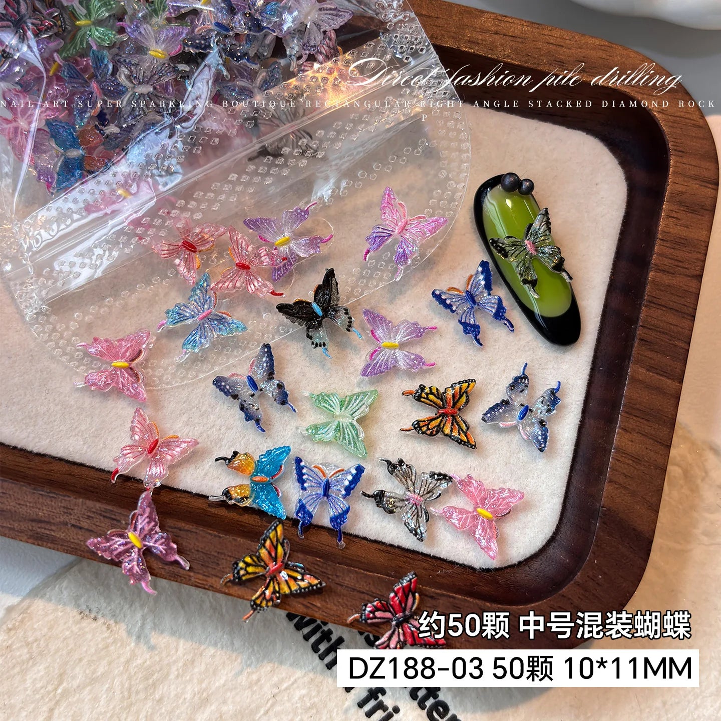 3D Rose Butterfly Nail Charms, Resin Gradient Rose Camellia Flower Insect Flat Back Nail Art Decorations for DIY Press on Nails Qme L-butterfly 50pcs