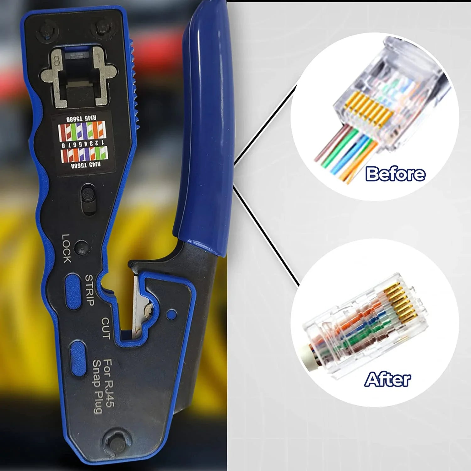 RJ45 Crimp Tool Pass Through Crimper Cutter for Cat6a Cat6 Cat5 8P8C Modular Connector Ethernet All-in-one Wire Tool Qme