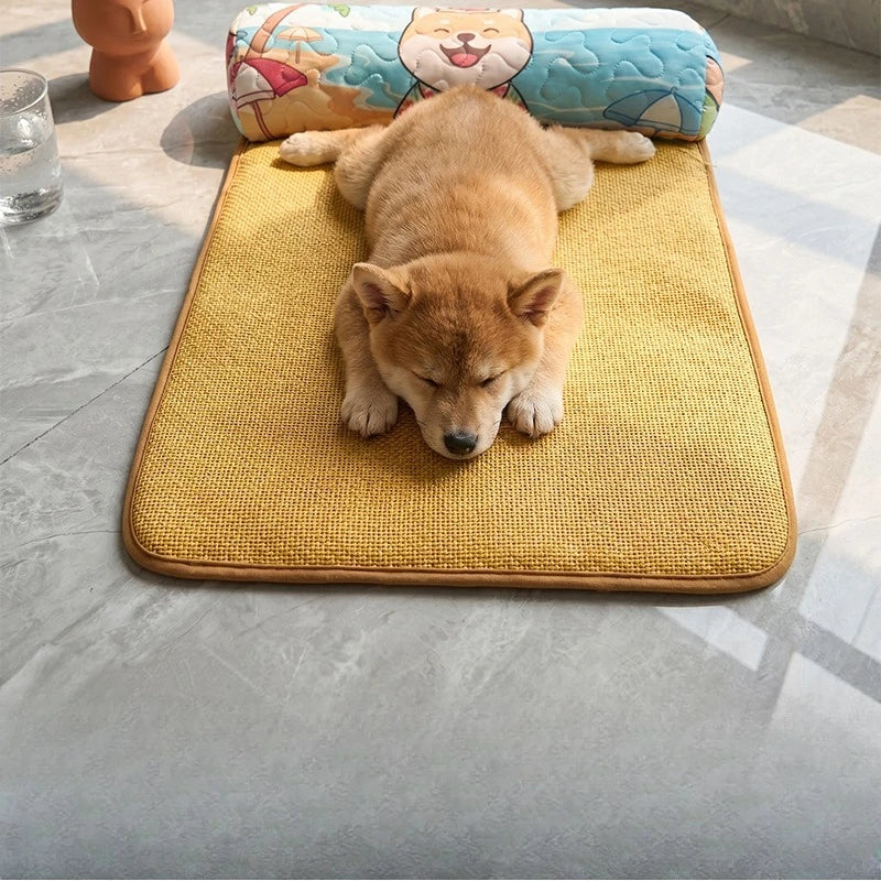 A 1Piece Pet Cooling Sofa Bed For Spring Summer, Breathable Removable Washable Bed Mat For Small Medium Dogs And Cats Rest Qme Happy puppy 40-30cm