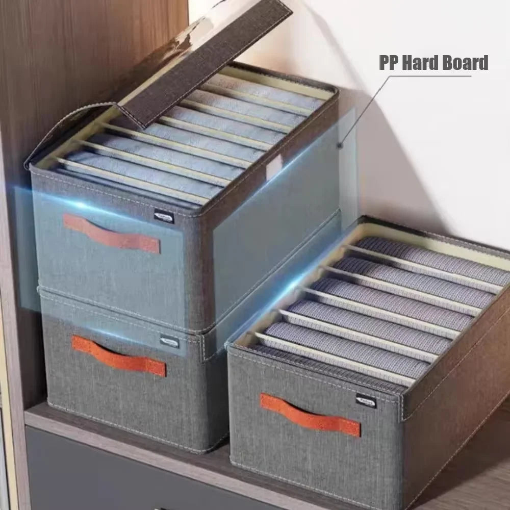 Premium Cationic Fabric Foldable Storage Box with Lid & Compartments PP Board Clothes Organizer for Wardrobe Use Qme