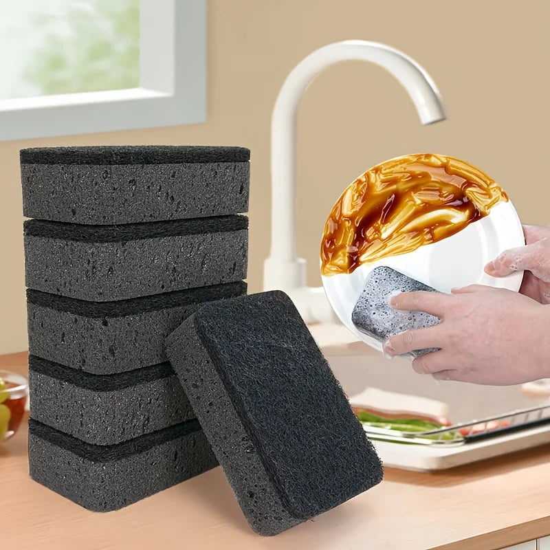 Double Sided Kitchen Sponge Black Seaweed Dishwashing Sponge for Pot Pan Cleaning Qme