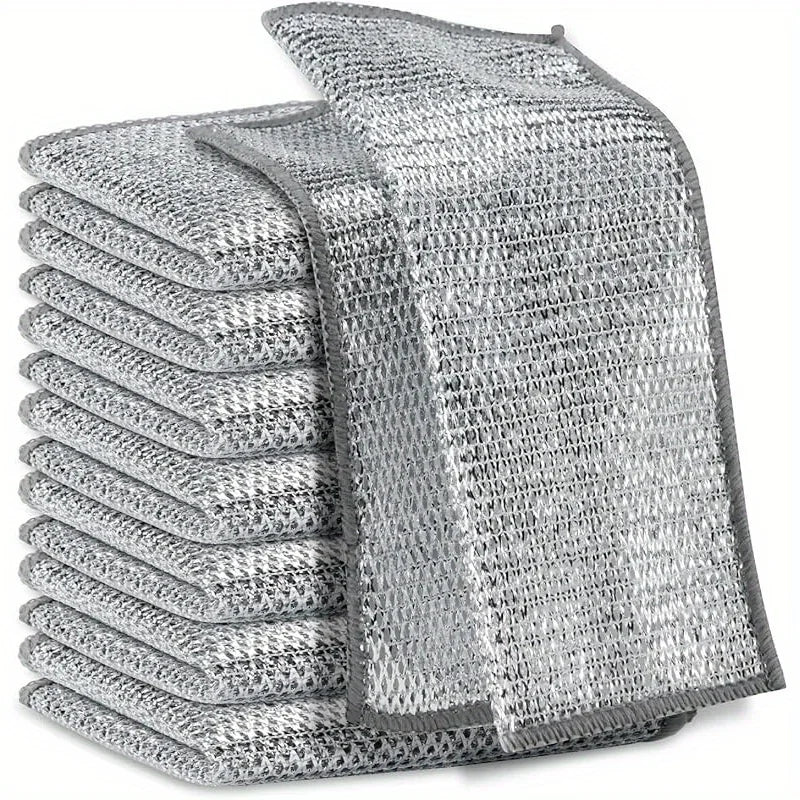 Multipurpose Wire Miracle Cleaning Cloths, Magnifying Wire Dishwashing Rags for Wet and Dry Mesh Microfiber Cleaning Cloth Qme