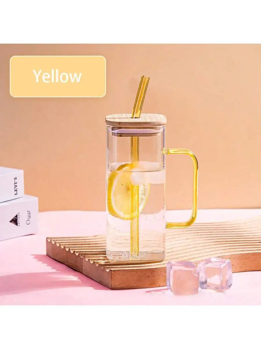 400 Smoothie Cup Straw Heat-resistant Juice Drink Large Capacity Qme Yellow handle 400ml