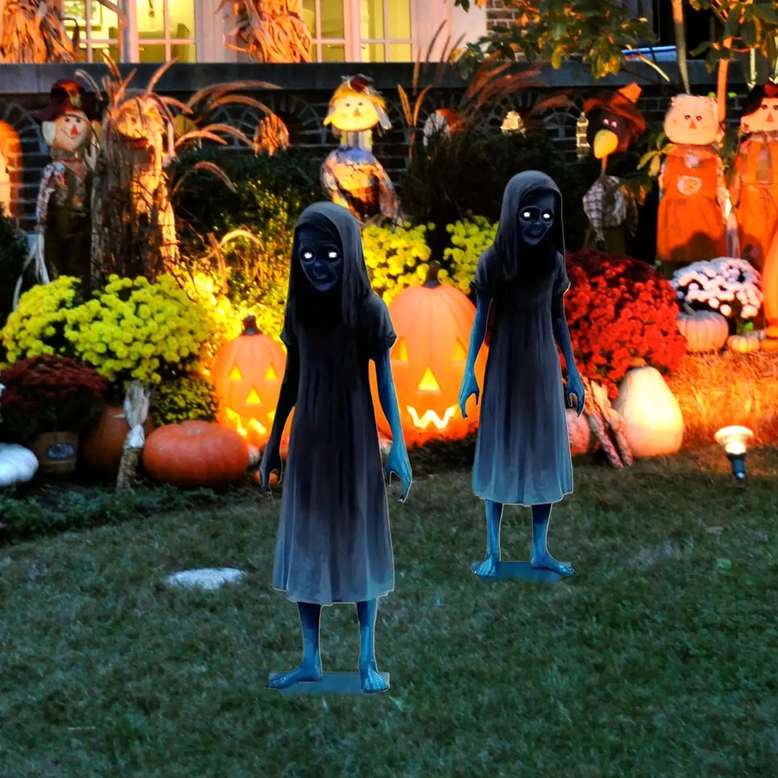 Haunted Twin Ghost Yard Signs Spooky Twins Outdoor Stakes Decorations Qme