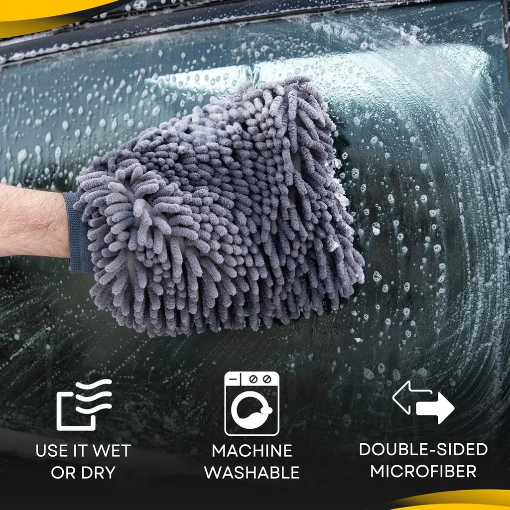 Car Wash Mitt, 2PACK Chenille Microfiber Wash Mitt, Scratch-Free & Lint-Free, Rich Foam, Highly Absorbent, Double Sided, Wash Mi Qme