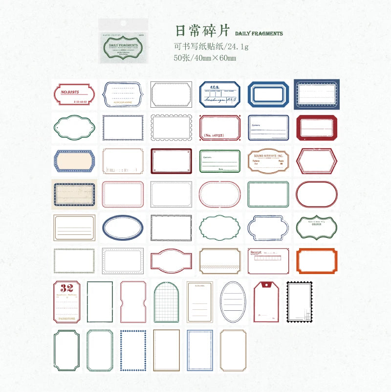50 pcs INS Label Scrapbooking stickers Diy Planner Diary Album Collage material Hand Account junk journal supplies Qme C