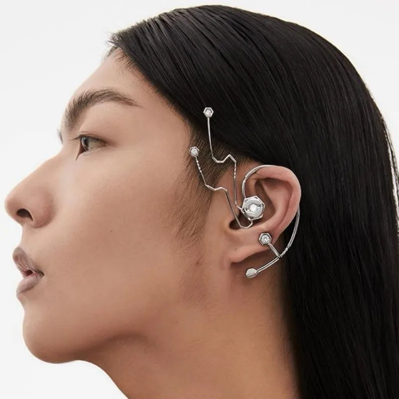 Funny’s Fashion Ear Clip Cosplay Cyberpunk HipHop SciFi Ear-hook Metal Earwear Unisex Gothic Eardrop Jewelry Festival Party Gift Qme