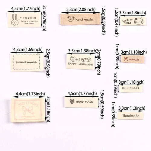 50Pcs 10-53mm Assorted "Handmade" Cute Animal Fabric Labels, Sew On Tags for DIY Clothes Crafts cp4317 Qme