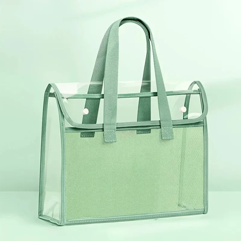 1 large capacity portable transparent waterproof handheld folder, expandable file storage bag, PVC self-adhesive file bag for of Qme green