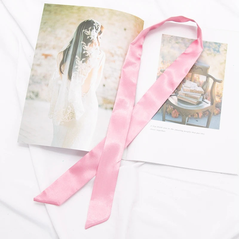 Long Bag Scarf Women Hair Band Lady Accessories Solid Skinny Scarves Qme Dark Pink length 100cm