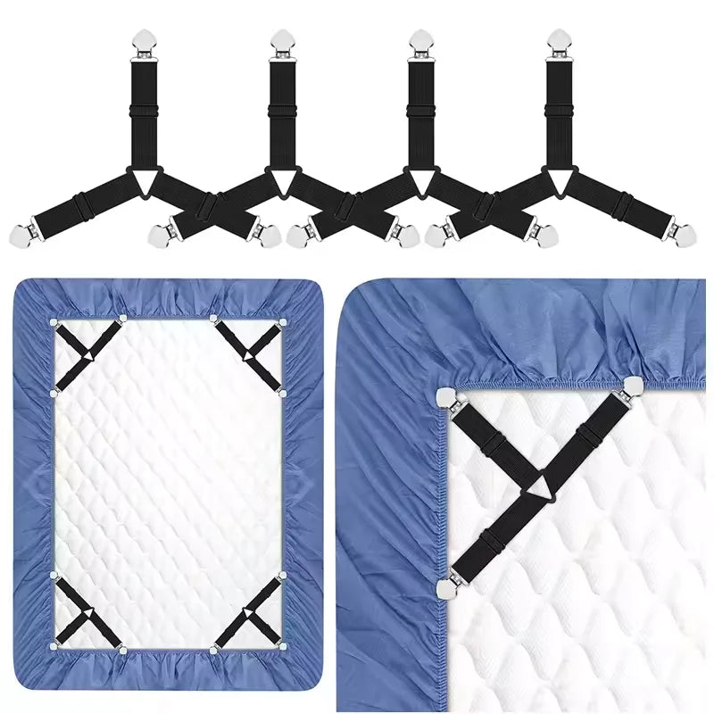 4PCS/Set Elastic Bed Sheet Mattress Cover Blankets Grippers Sheet Clip Holder Fasteners Kit Home Accessories Elastic Fixing Belt Qme