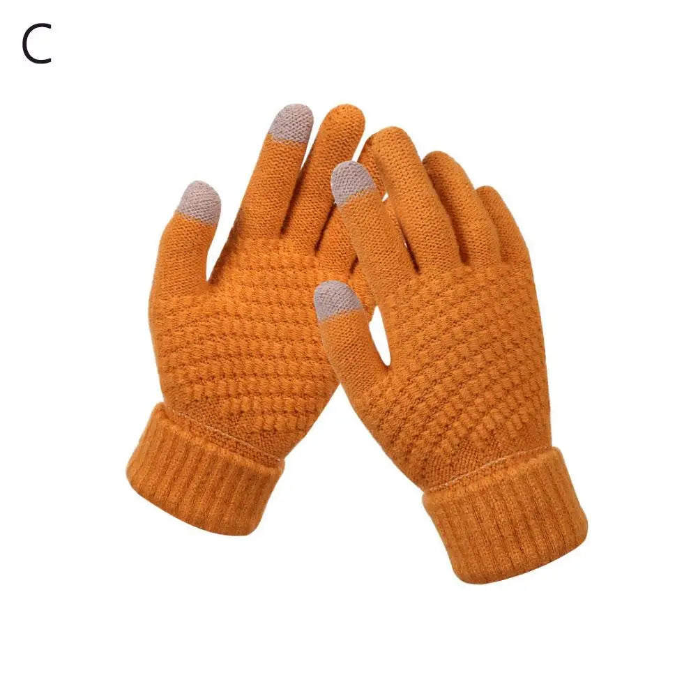 1Pair Women Gloves Knitted Solid Autumn Winter Hand Warmer Thicken Lining Skiing Short Wrist Female Full Fingered Mittens Qme Yellow